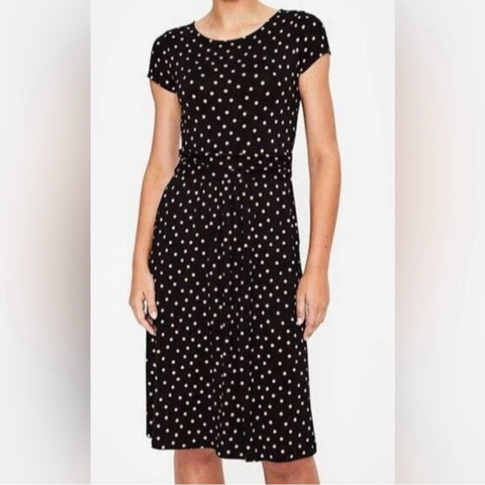 Boden Amelie Jersey Dress Polka Dot Pink Sz 8 Long 8L Modest Career Office Work